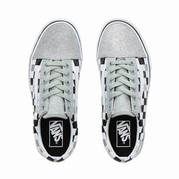 Damske Tenisky Vans Glitter Checkerboard Old Skool Strieborne/Biele VA64HMKQF